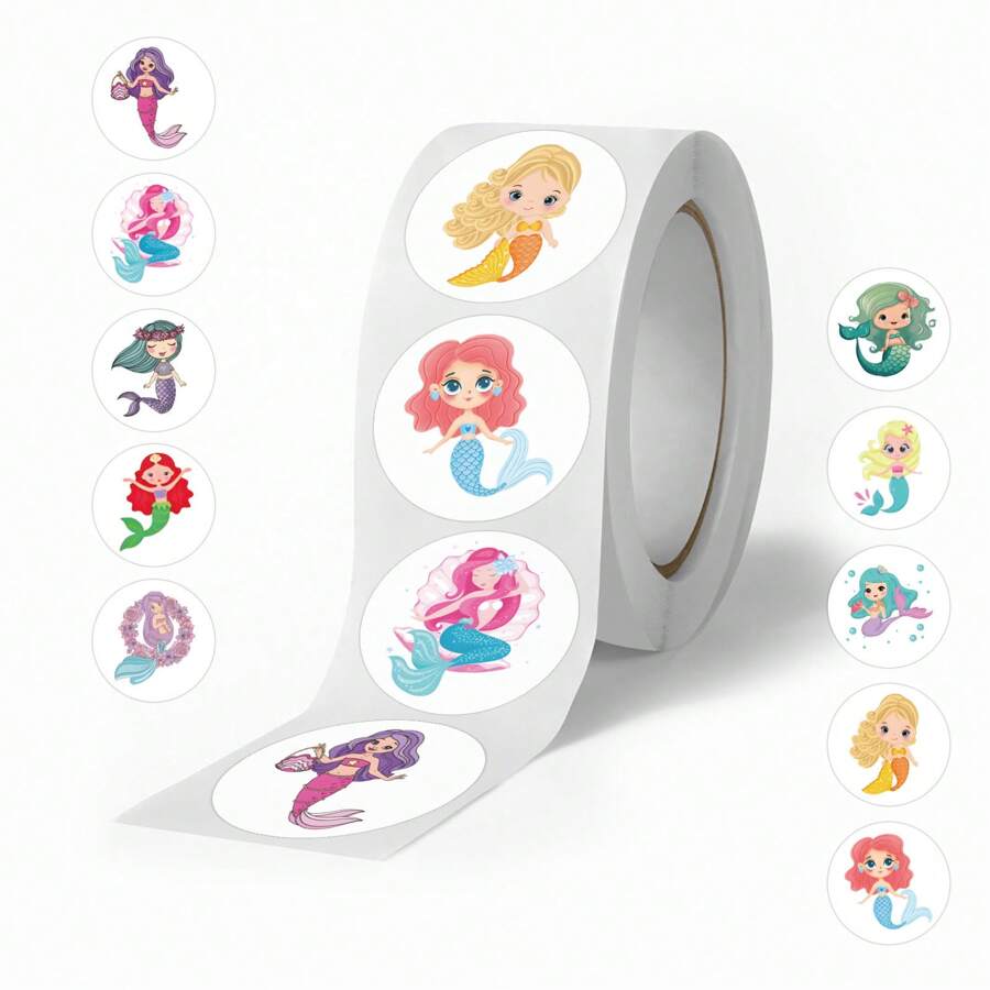 500 piezas Pegatinas de princesa sirena de dibujos animados, tema Hija del Mar, pegatinas de graffiti lindas de 1 pulgada, adecuadas para botellas, portátiles, teléfonos, maletas, scrapbooks, cascos de , decoración de fiestas de manualidades - Champán - Ver 1