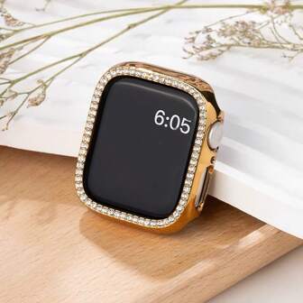 鑲嵌水鑽的綜合保護套及鋼化玻璃螢幕保護貼，適用於蘋果手錶8系列