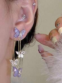 1 chiếc Bông tai tua rua hình con bướm màu tím cực kỳ thanh lịch, nhẹ và tinh tế - Nhiều màu - Xem 5