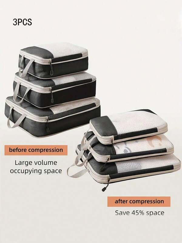 3pcs Black Portable Travel Compression Storage Bag Set - Organize Your Clothing, Shoes, And Underwear With Ease - Perfect For Luggage And Suitcase Packing Slogan Graphic Travel Storage Bag Portable With Shoe Toiletry And Laundry Bags School Supplies School Stuff For School For College Dorm Room Decor Bedroom Decor Dorm Essentials For Student Teacher Waterproof Luggage Suitcase Organizer & Travel Accessories
