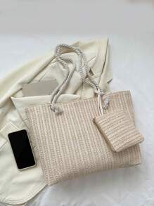 Gusure 包奢华设计女士拉菲草草包大容量针织手提包夏季海滩度假波西米亚风单肩包适合女性轻便、休闲简约草编包带零钱包适合少女女大学生非常适合大学、户外、旅行、郊游、女包带硬币包、书包套装、便携、大容量、适合少女女大学生、大学、初中、高中、户外、旅行、郊游、度假、海滩、体育场、运动、夏季时尚度假包