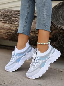 ZOSIVC 女士夏季透氣網布鞋，低幫色塊休閒鞋，舒適跑步鞋