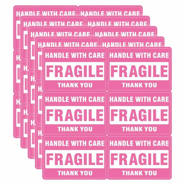 60pcs 2x3 Inch Pink Fragile Warning Stickers, For Shipping And Moving "Handle With Care Fragile Thank You", Don Not Drop, Fragile Labels Warning Stickers Back To School