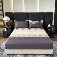3pcs Printed Brushed Fitted Sheet Set [1pc Fitted Sheet + 2pcs Pillowcases], No Comforter, Soft & Comfortable, Suitable For Bedroom, Hotel, Dormitory, School, Homestay