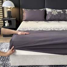 3pcs Printed Brushed Fitted Sheet Set [1pc Fitted Sheet + 2pcs Pillowcases], No Comforter, Soft & Comfortable, Suitable For Bedroom, Hotel, Dormitory, School, Homestay