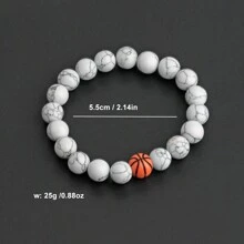 1pc Basketball Baseball Beaded Bracelet Men's Bracelet Handmade Couple Fitness Sports Bracelet - White Pine Basketball - View 3