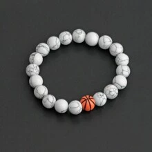 1pc Basketball Baseball Beaded Bracelet Men's Bracelet Handmade Couple Fitness Sports Bracelet - White Pine Basketball - View 2