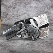 3.7cm Wide Revolver Buckle Western Cowboy Style Bull Head Belt Buckle For Men And Women, Smooth Buckle With Pattern Print And Round Hole Design Halloween Summer, School Fall, Autumn, Halloween - Multicolor - View 35