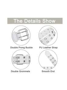 2 件裝女式時尚百搭龐克雙針扣腰帶雙開孔孔眼牛仔褲裙子腰帶 - 彩色 - 查看 8