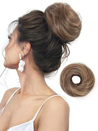 Synthetic Hair Buns Chignon Ponytail Hairpiece Updo Donut Hair Extensions Flexible Elastic Band Dark Brown 3 Inch For Women