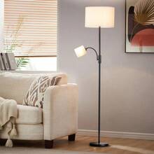 LIVINGANDHOME Living And Home 2-Light Floor Standing Lamp With Adjustable Head - Khaki - View 3