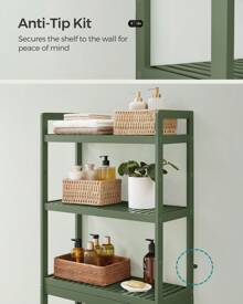 SONGMICS Over The Toilet Storage, 3-Tier Bamboo Over Toilet Rack Bathroom Organizer With Adjustable Shelf, Fit Most Toilets, Space-Saving, Easy Assembly - màu xanh lá - Xem 6