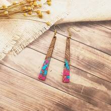1 par de Brincos de Resina de Madeira Geométrica Multicolorida Vintage Boêmio para DIY, Personalização Criativa, Brincos Femininos Combinam com Tudo para Festivais, Aniversários, Uso Diário e Presentes - Verde - Visão 5