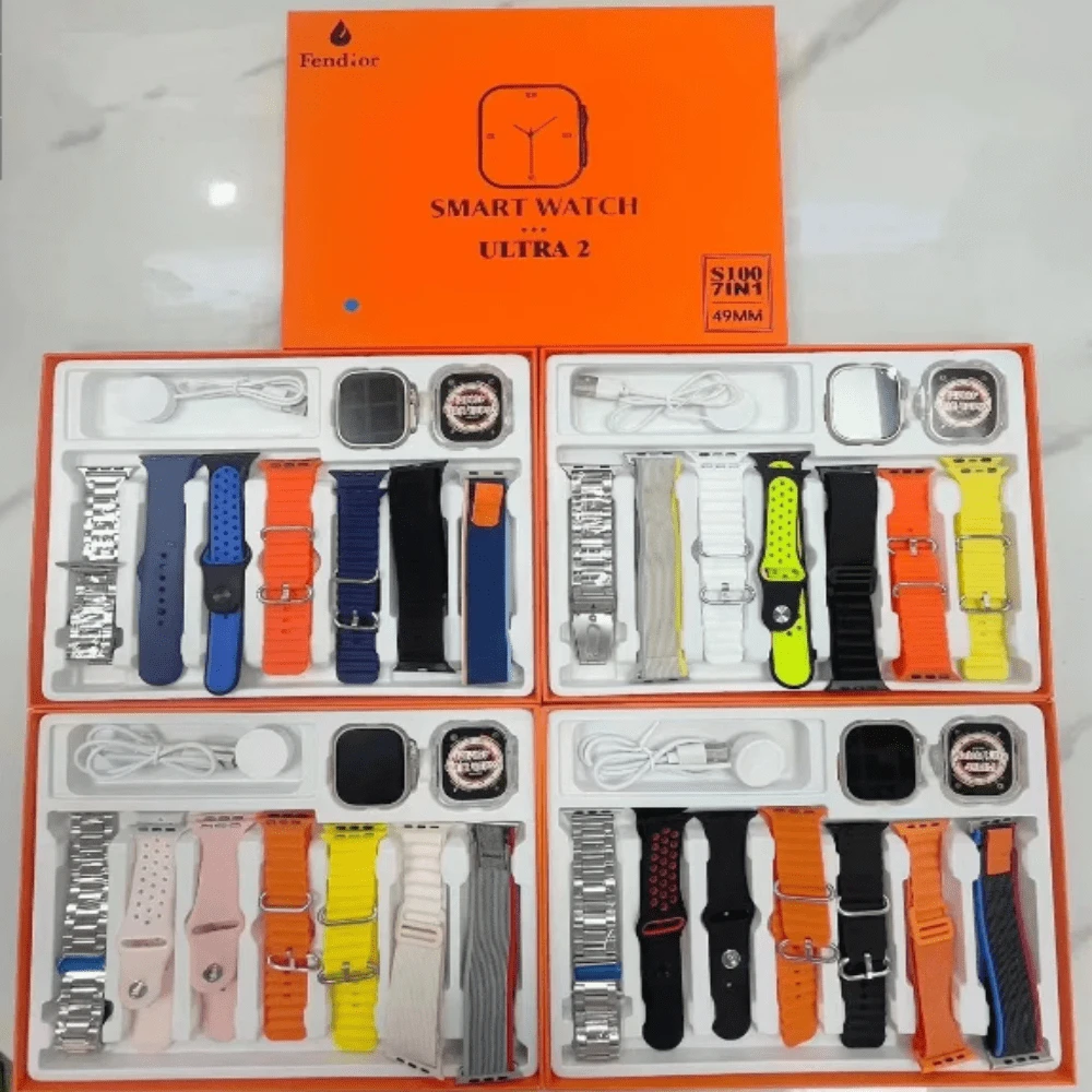 New S100 Ultra 7in1 Suit Smart Watch 7 correas de colores - Negro - Ver 1