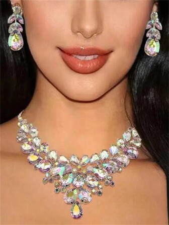 Conjunto de 2 piezas de accesorios de joyería para novia bohemio: collar y aretes coloridos para boda