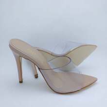 Tamanco Salto Alto Feminino Transparente Sato 10cm Bico Fino Confortável Versátil Moderno Nova Coleção Exclusiva Vitória Lugo