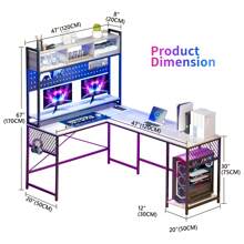 Lvifur RGB Gaming Desk With Wireless Charging Station,7 Dynamic & 24 Static Dimmable Computer Desk With Movable Table, 55'' Home Office Small Desk With Keyboard Tray,Monitor Stand,Display Stand