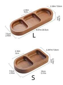 KAQILIAN 1 件 2/3 隔间木制矩形托盘，厨房和餐厅小碟蘸酱架，韩式实木调味品托盘圣诞礼物 - 棕色 - 查看 2