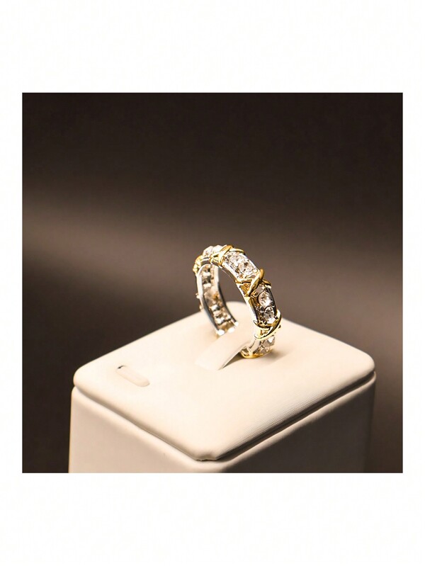 قطعة واحدة خاتم شكل X بلون فضي مرصع بزركونيا تناسب ارتداء اليومي للنساء وهدايا المناسبات