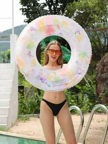 1入充氣厚卡通印花游泳圈，戶外休閒沙灘游泳池浮橋玩具，適用於泳池派對和日光浴！ - 彩色 - 查看 5