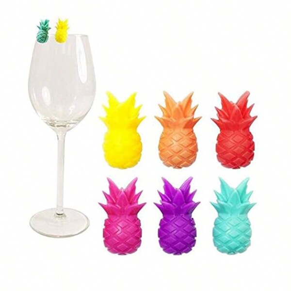 6 piezas/ paquete Marcador de vidrio de modelo aleatorio de color con etiquetas de silicona encantos para mantener el seguimiento de su bebida, ideal para regalos de anfitriona, casas de playa, despedidas de soltera y fiestas de elefante blanco