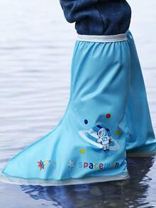 女式雨鞋成人柔軟時尚防滑防水鞋，保暖輕便耐磨雨靴，卡通便攜式 - 藍色 - 查看 3