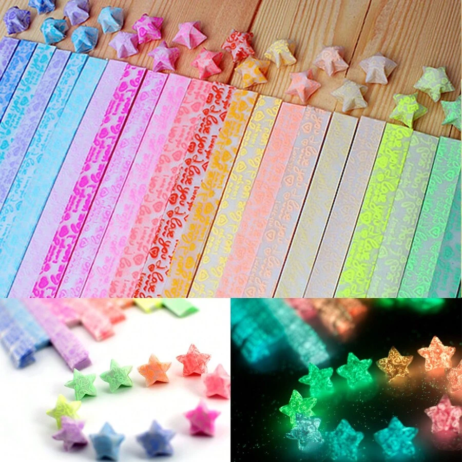 600 tờ Giấy gấp ngôi sao may mắn phát sáng Origami Ngôi sao may mắn Origami, Đồ thủ công sáng tạo DIY trang trí màu sắc, Trang trí phòng ngủ - 20 màu - Xem 1