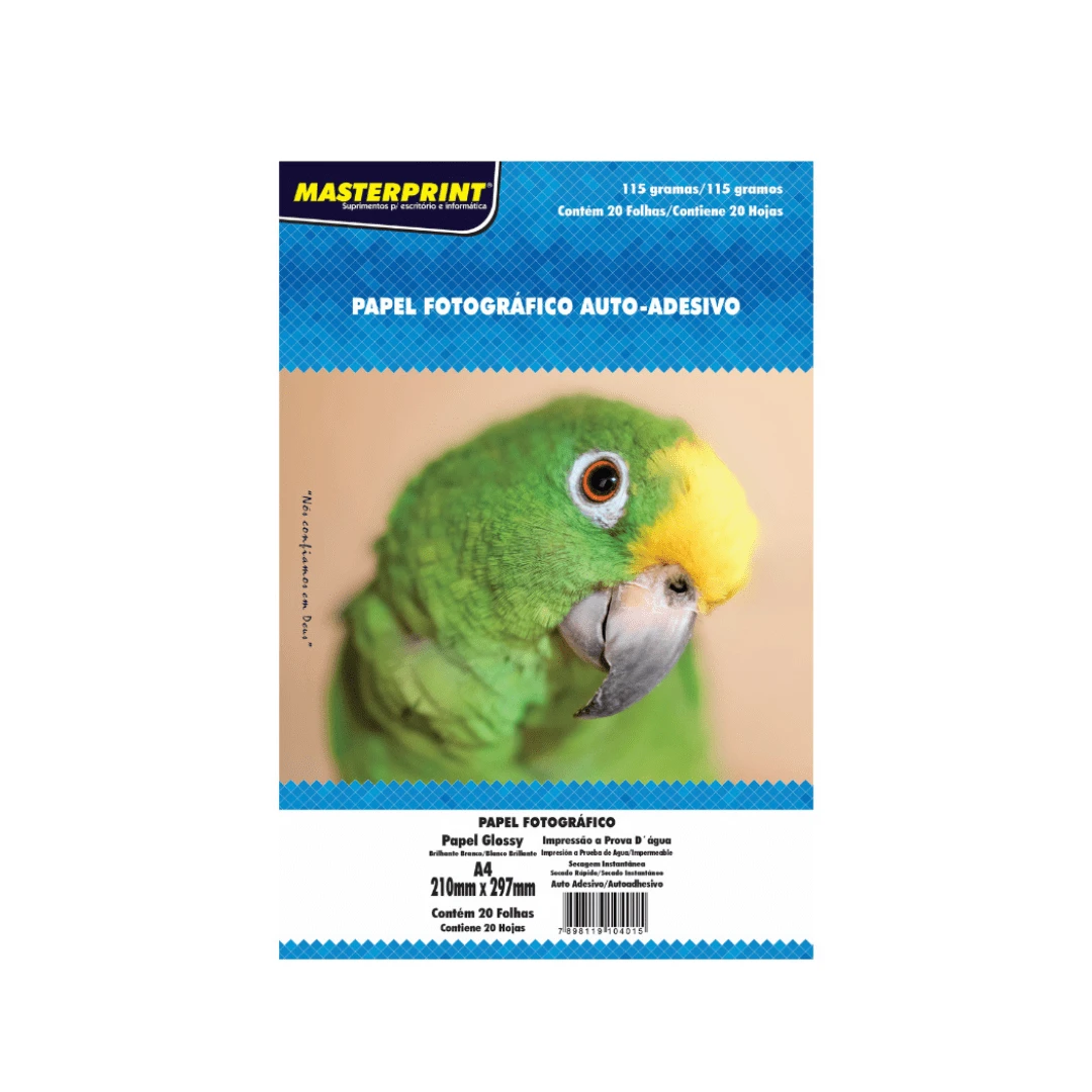 Papel foto glossy auto adesivo 115g/m2 A4 - 20 folhas - Branco - Visão 1
