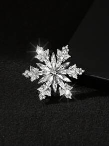 1pc Fashion European & American Alloy Hollow Rhinestone Snowflake Design Brooch Pin, Luxury Unique Unisex Collar Pin - Silver - View 2