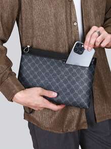 1 件时尚手腕包、手拿包、方形包、信封手提包，采用防刮 PU 材料制成，适合派对、通勤，具有多个口袋和精美的复古图案，个性化礼物情人节钱包情人节黑色包节日必备贴纸情人节礼物情人节男士礼物复古学校运动生活男士钱包夏季夏季包春假包礼品包手拿包手提包 - 黑色 - 查看 7