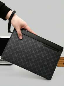 1 件时尚手腕包、手拿包、方形包、信封手提包，采用防刮 PU 材料制成，适合派对、通勤，具有多个口袋和精美的复古图案，个性化礼物情人节钱包情人节黑色包节日必备贴纸情人节礼物情人节男士礼物复古学校运动生活男士钱包夏季夏季包春假包礼品包手拿包手提包 - 黑色 - 查看 3