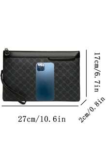 1 件时尚手腕包、手拿包、方形包、信封手提包，采用防刮 PU 材料制成，适合派对、通勤，具有多个口袋和精美的复古图案，个性化礼物情人节钱包情人节黑色包节日必备贴纸情人节礼物情人节男士礼物复古学校运动生活男士钱包夏季夏季包春假包礼品包手拿包手提包 - 黑色 - 查看 8