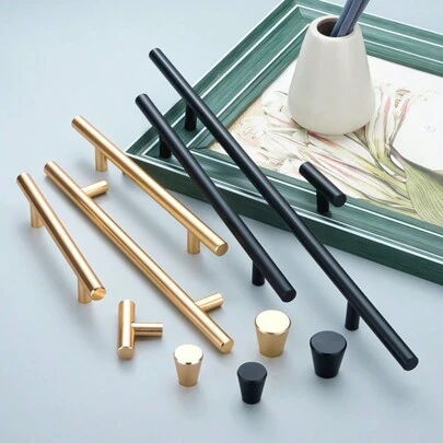 1pc Gold Color Solid Aluminum Alloy Cabinet Handle, Simple European Style Wardrobe Drawer Handle Fit For Cabinet/wardrobe/door/drawer