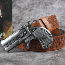 3.7cm Wide Revolver Buckle Western Cowboy Style Bull Head Belt Buckle For Men And Women, Smooth Buckle With Pattern Print And Round Hole Design Halloween Summer, School Fall, Autumn, Halloween - Multicolor - View 2