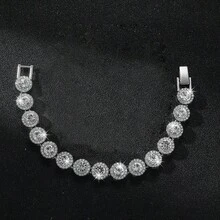 Men Hip Hop Chain Bracelet With Flash Diamond And Rhinestones - Silver - View 3