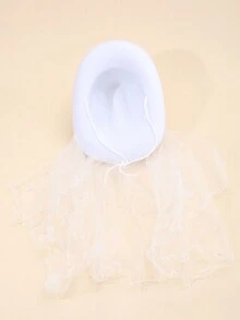 Một Cô Dâu Đảng Ngọc Trai Đầu Mạng Che Mặt Trắng Mũ Cao Bồi Miền Tây Với Cuộn Viền Ruy Băng Lụa Mũ Cao Bồi Miền Tây Mũ Cao Bồi mũ Cowgirl - trắng - Xem 5