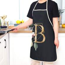 1pc Alphabet Series 2 Black Background Gold Letter Floral Lovely Heart Party Wedding Polyester Peach Skin Printed Apron,Kitchen,Bathroom,Home,Household Suppliers - Black - View 6