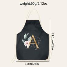 1pc Alphabet Series 2 Black Background Gold Letter Floral Lovely Heart Party Wedding Polyester Peach Skin Printed Apron,Kitchen,Bathroom,Home,Household Suppliers - Black - View 2