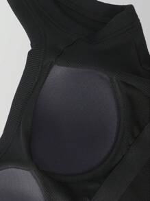 Top polyvalent à la mode pour adolescentes, de couleur unie, avec col carré ajusté, débardeur court et moulant, respirant et sexy avec un dos ouvert et un soutien-gorge intégré, esthétique et élégant avec décoration en fil tricoté. - Noir - Voir 7