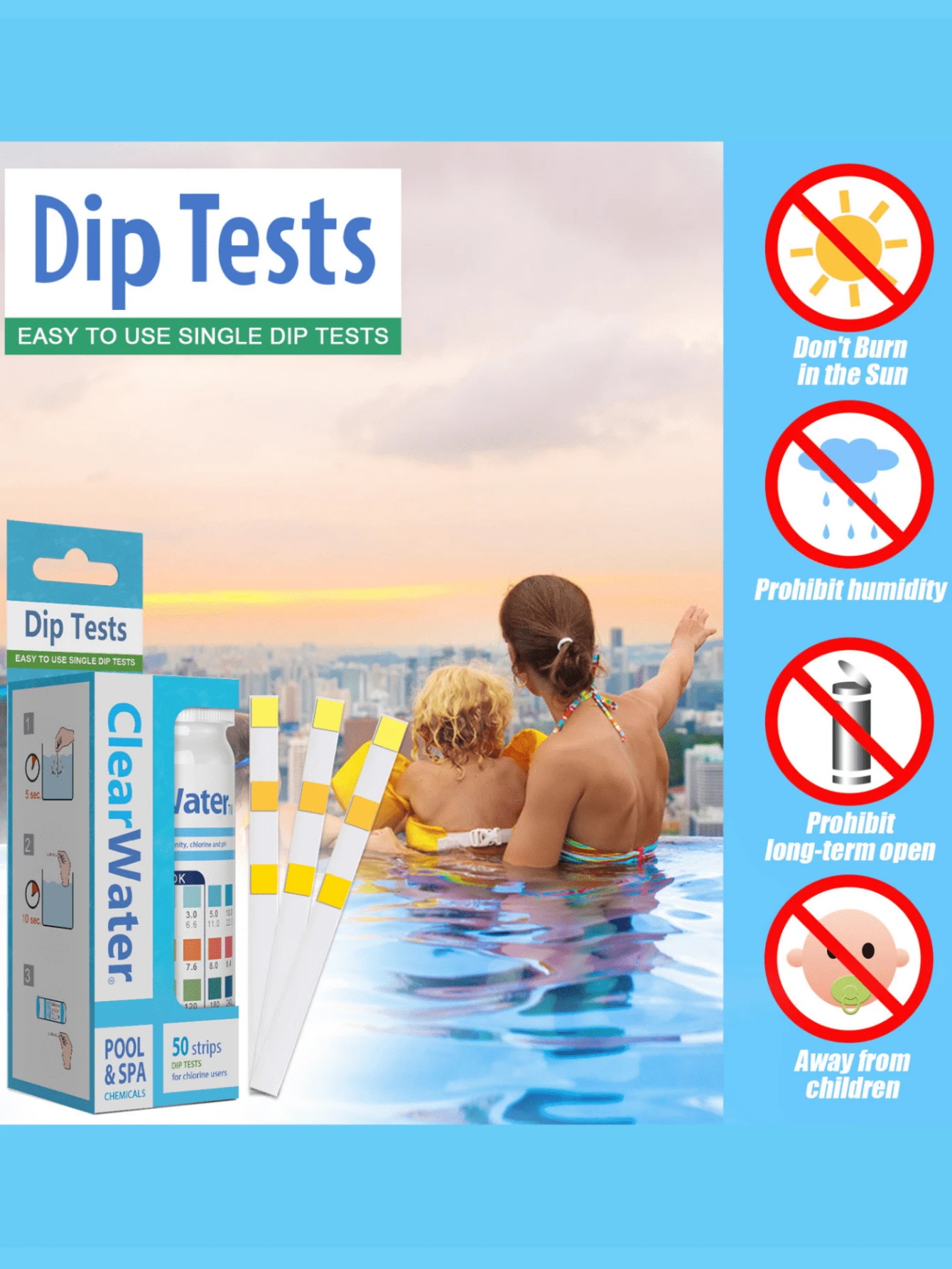 Swimming Pool PH Test Strips 3In1 For Testing Water AcidBase Level, Total Alkalinity, And