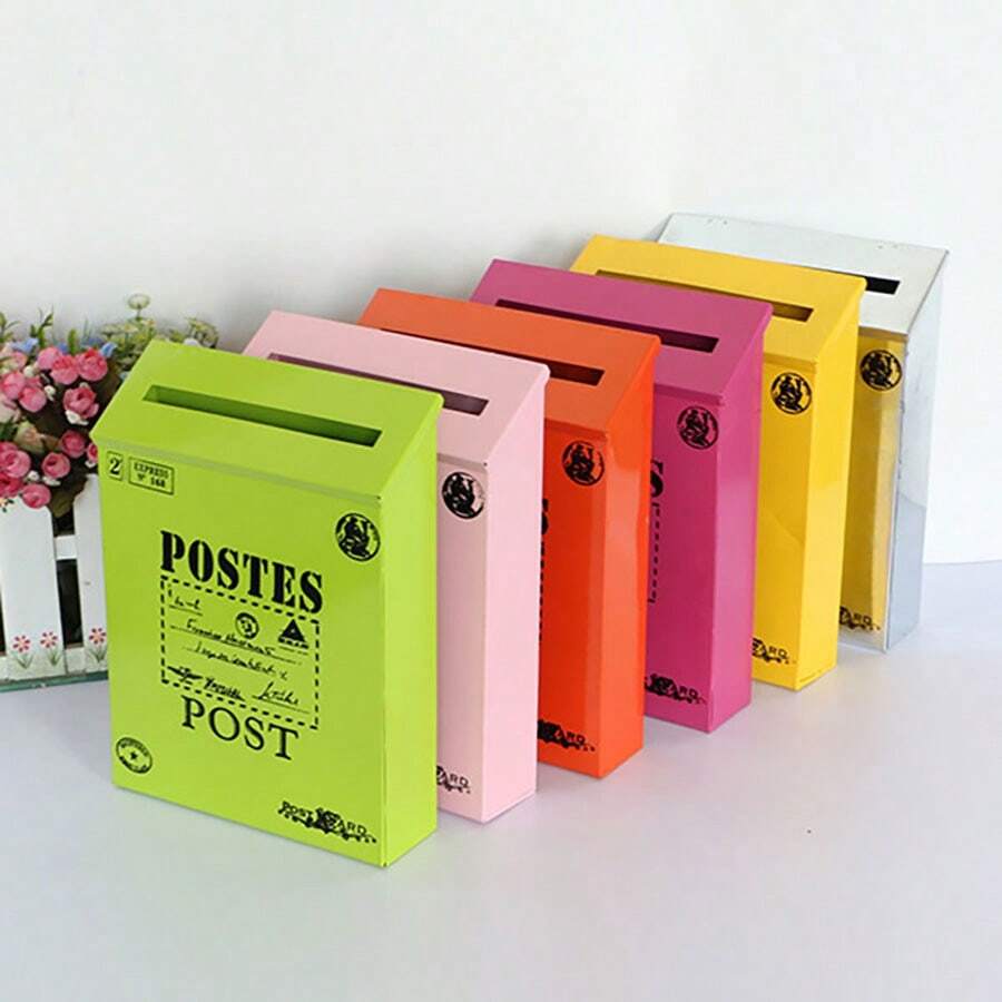1pc Rustic Tin Wall-Mounted Waterproof Mailbox, Random Color - Multicolor Random - View 1