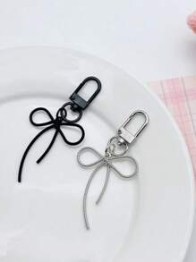 1pc Women's Minimalist Bow Design Keychain, Keyring Bag Charm - Black - View 3