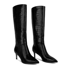ISNOM Knee High Boots For Women, With Stiletto Heel And Pointed Toe Design, Classic And Sexy - màu đen - Xem 1