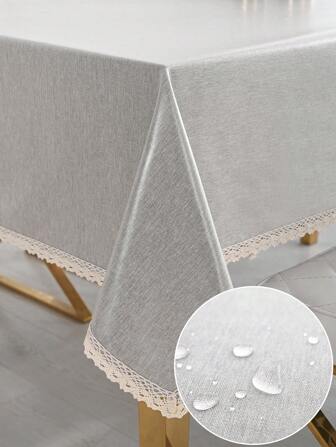 1pc Oil-Proof & Waterproof Tablecloth, TPU Coated Waterproof Tablecloth For Furniture Covering, Conference Table, Dining Table, Desk,  Rectangular Picnic Mat, Floral Tassel Edging Waterproof Tablecloth