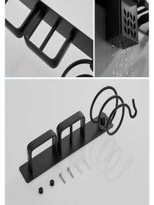 Soporte Para Secadora, Plancha y Cepillo Para Cabello Montado En La Pared. - Negro - Ver 4
