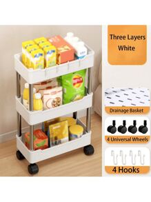 1pc 3-Tier/4-Tier Bathroom Storage Shelf, Rolling Bath Cart, Practical Organizer For Narrow Spaces, Plastic Shelving Unit For Bathroom, Laundry Room, Kitchen Gap Storage, Freestanding Multi-Layer White Mobile Cart, Bathroom Kitchen Multipurpose Storage Rack, Home Storage Accessories, Comes With 4 Hooks, Room Home Decor, Bathroom Decor, Shelves, Valentine's Day Decor