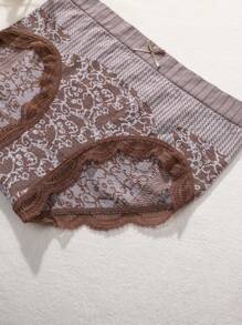 3pcs Women High Elasticity Triangle Panties With Multi-Colored Floral Pattern And Lace Trim