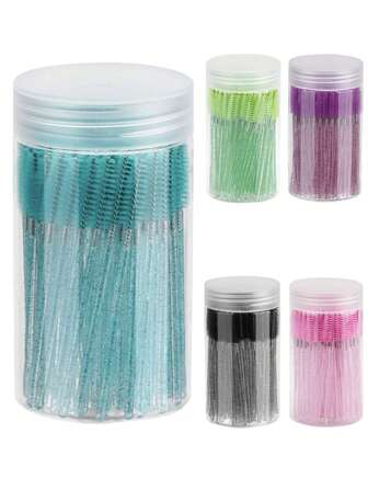 50/100 piezas Cepillo desechable de pestañas, varitas de rímel, juegos de brochas de maquillaje para extensiones de pestañas y cepillo de cejas con contenedor, cepillo de cejas, cepillo de sombra de ojos, spoolie, cepillo spoolie