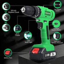 Tegatok Cordless Drill Set, 20V Lithium-Ion Power Drill Set With 28pcs Drill Driver Bits, 3/8"Keyless Chuck, With 20+3 Torque Setting Electric Drill, 2.0Ah Battery, Storage Bag Included