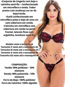 Conjunto de Lingerie, Bojo Push Up e Composê - Marrom - Visão 3